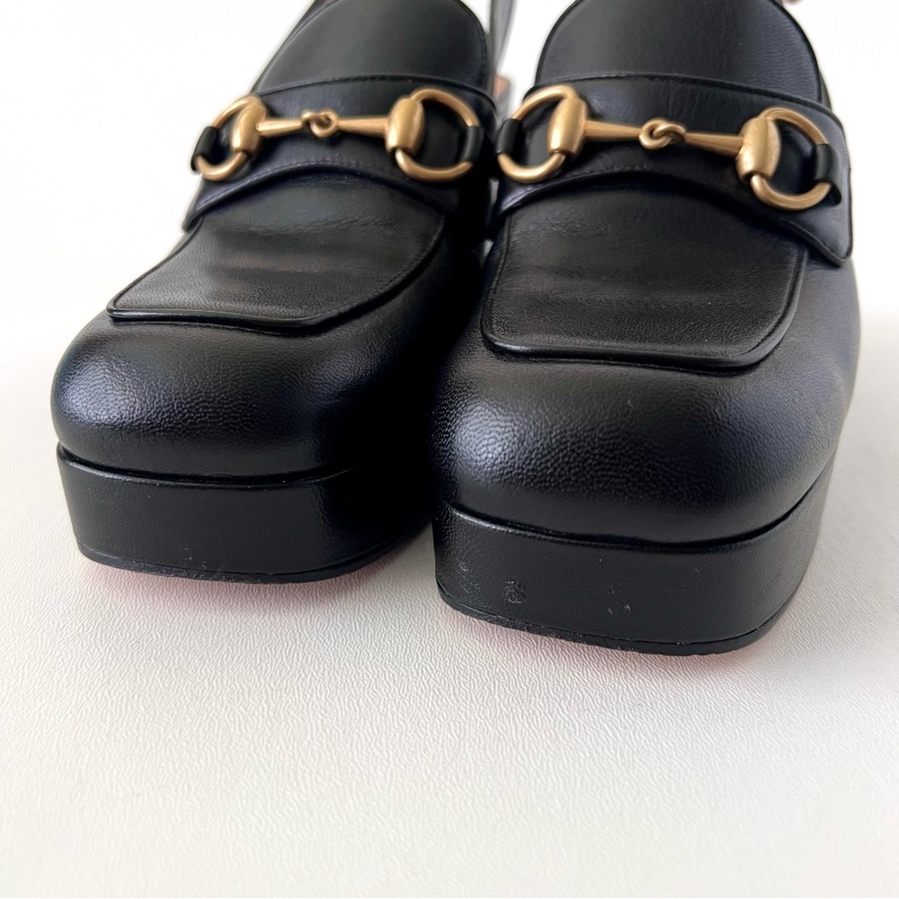 GUCCI | Horsebit SlingBack Retro Chunky Platform Loafers Black Leather EU 38 - Picture 4 of 13